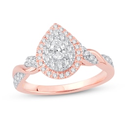 Now + Forever Diamond Engagement Ring 1/2 ct tw Pear & Round 10K Rose Gold