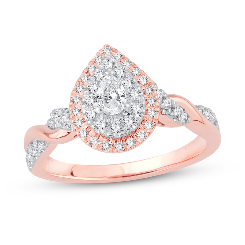 Diamond Engagement Ring 1/2 ct tw Pear & Round 10K Rose Gold