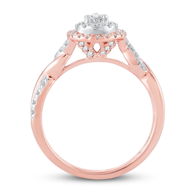 Diamond Engagement Ring 1/2 ct tw Pear & Round 10K Rose Gold