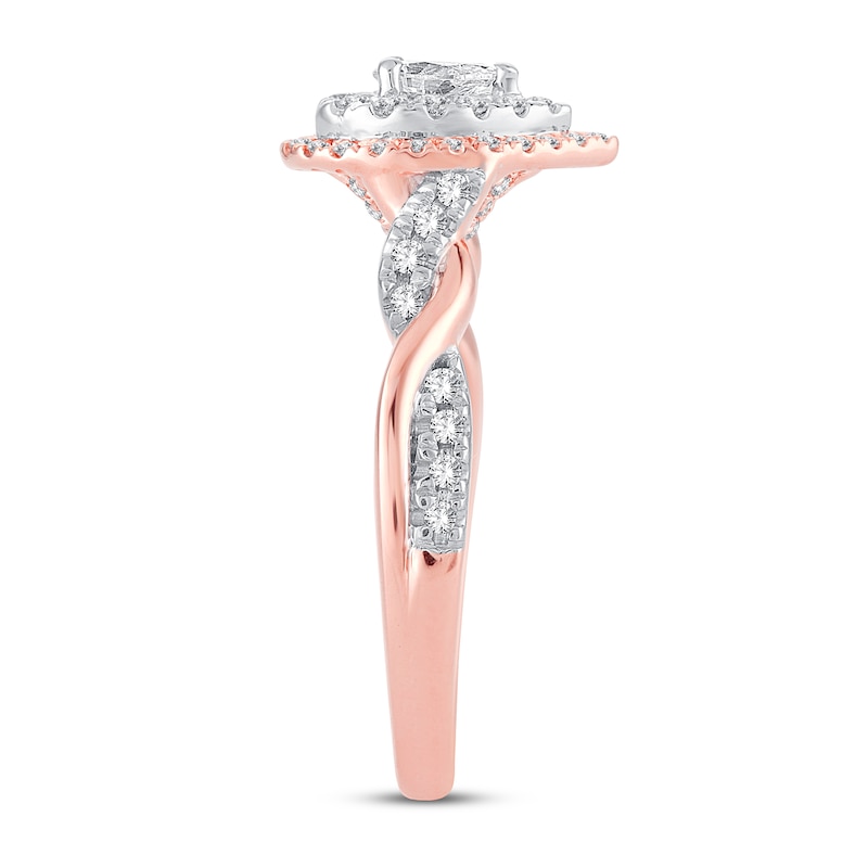 Diamond Engagement Ring 1/2 ct tw Pear & Round 10K Rose Gold