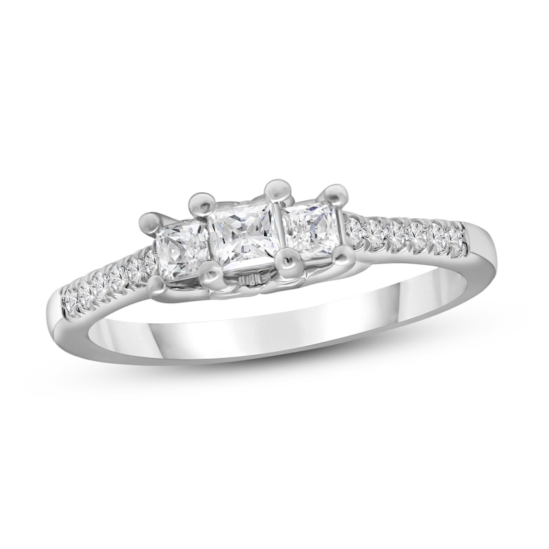 3 Stone Diamond Engagement Ring 1/2 ct tw Princess/Round 10K White Gold