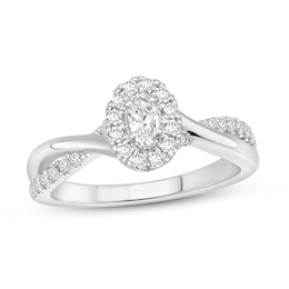 Now + Forever Diamond Engagement Ring 1/2 ct tw Oval & Round-cut 14K White Gold