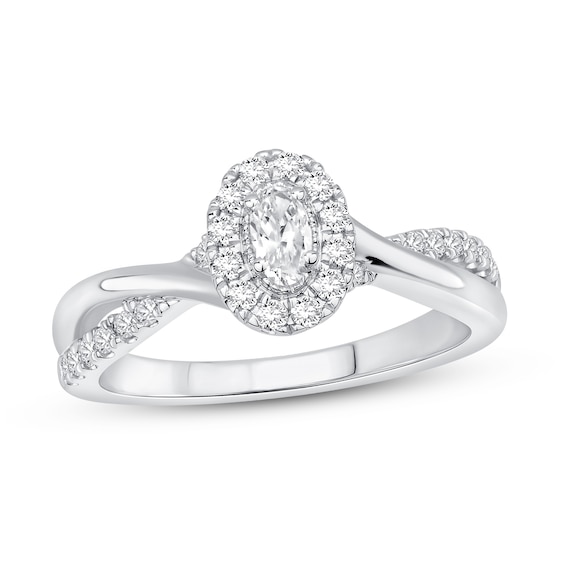 Now + Forever Diamond Engagement Ring 1/2 ct tw Oval & Round-cut 14K White Gold