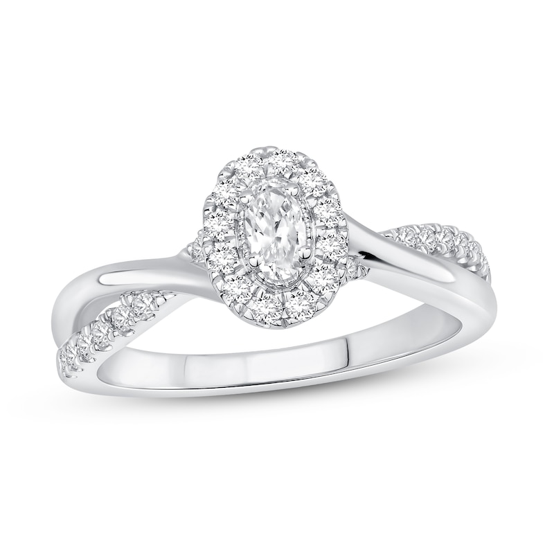 Diamond Engagement Ring 1/2 ct tw Oval & Round-cut 14K White Gold