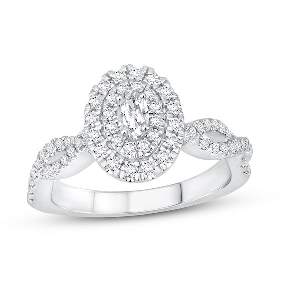 Now + Forever Diamond Engagement Ring 5/8 ct tw Oval & Round-cut 14K White Gold