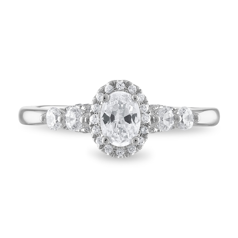 Diamond Engagement Ring 3/4 ct tw Oval & Round-cut 14K White Gold