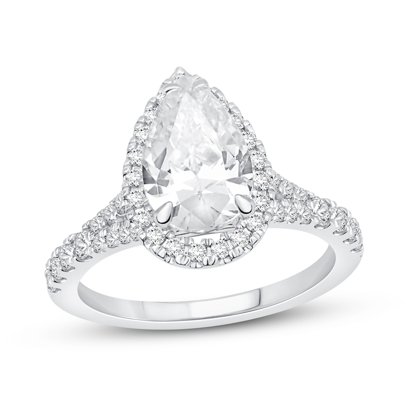 Diamond Engagement Ring 1-3/8 ct tw Pear & Round 14K White Gold with 360