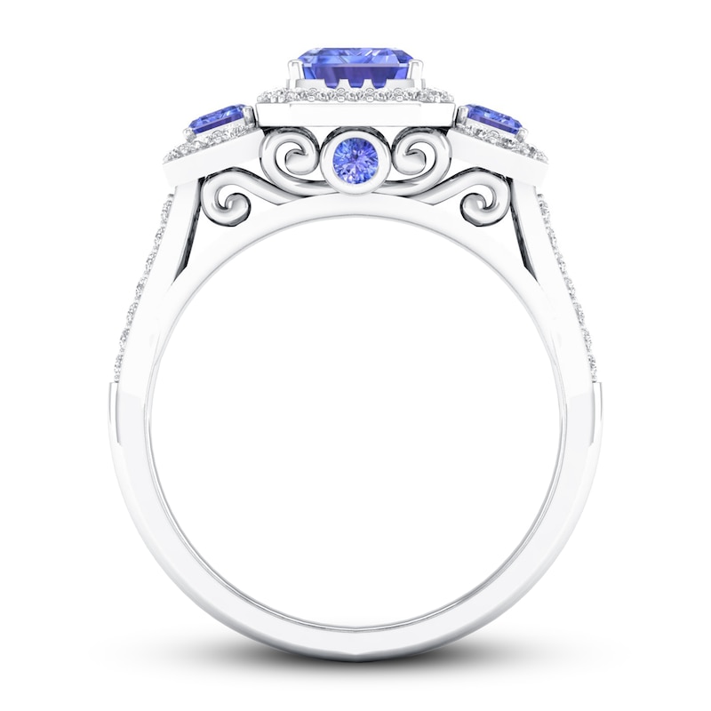 Memories Moments Magic Tanzanite & Diamond Engagement Ring 1/3 ct tw Emerald/Round-cut 10K White Gold