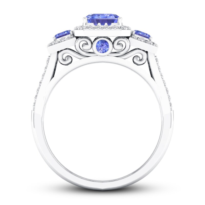 Tanzanite & Diamond Engagement Ring 1/3 ct tw Emerald/Round-cut 10K White Gold