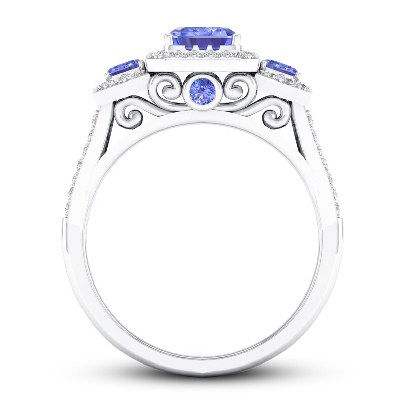 Tanzanite & Diamond Engagement Ring 1/3 ct tw Emerald/Round-cut 10K ...