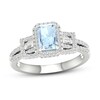 Aquamarine & Diamond Engagement Ring 1/2 ct tw Emerald, Round & Baguette-cut 10K White Gold