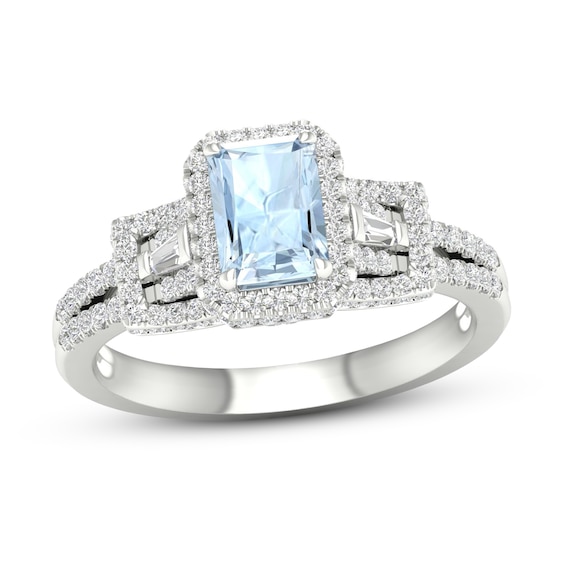 Aquamarine & Diamond Engagement Ring 1/2 ct tw Emerald/Round/Baguette ...