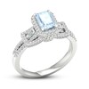Aquamarine & Diamond Engagement Ring 1/2 ct tw Emerald, Round & Baguette-cut 10K White Gold