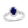Blue Sapphire & Diamond Engagement Ring 1/3 ct tw Oval & Round-cut 10K White Gold