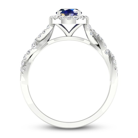 Blue Sapphire & Diamond Engagement Ring 1/3 ct tw Oval/Round-cut 10K ...