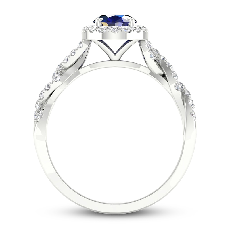 Blue Sapphire & Diamond Engagement Ring 1/3 ct tw Oval & Round-cut 10K White Gold