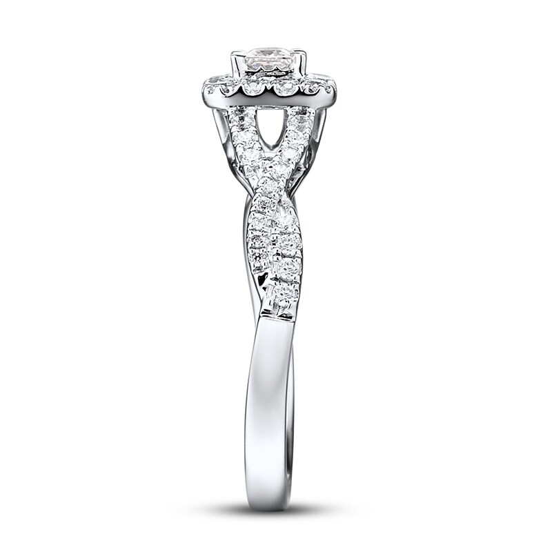 Diamond Engagement Ring 1/2 ct tw Princess & Round-cut 10K White Gold