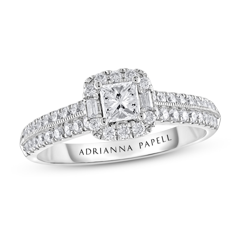 Adrianna Papell Diamond Engagement Ring 5/8 ct tw Princess, Round & Baguette-cut 14K White Gold