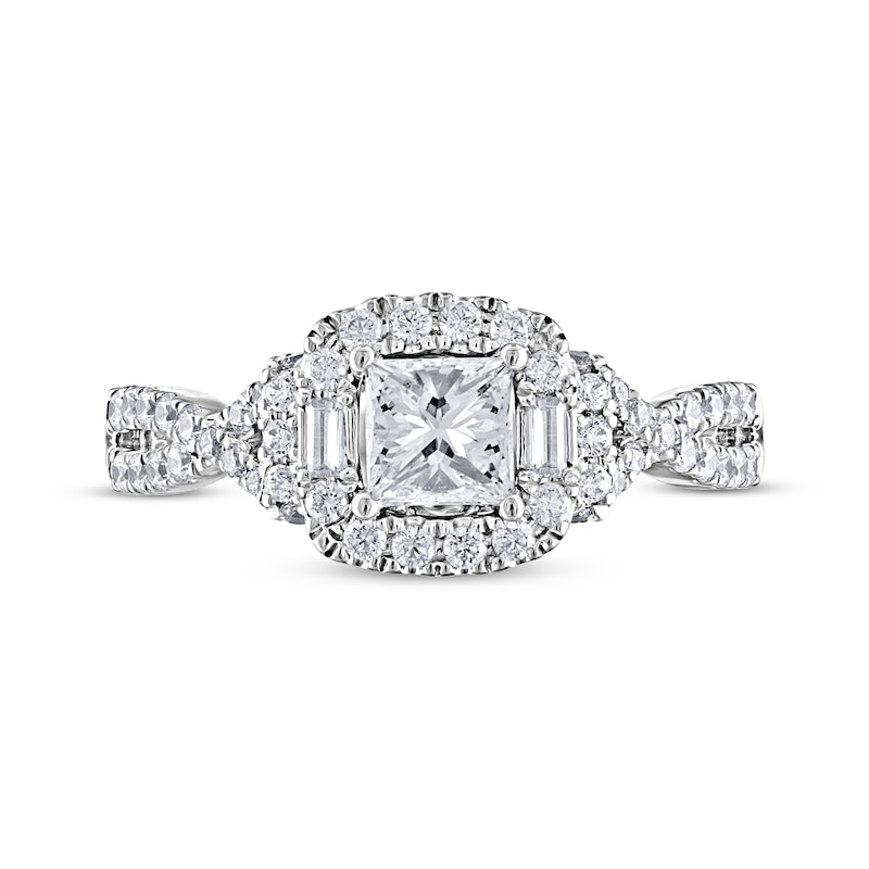 Adrianna Papell Diamond Engagement Ring 7/8 ct tw Princess, Round & Baguette-cut 14K White Gold
