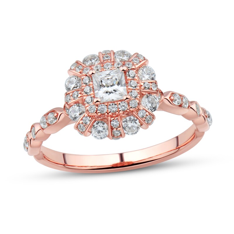 Diamond Engagement Ring 5/8 ct tw Princess & Round 14K Rose Gold