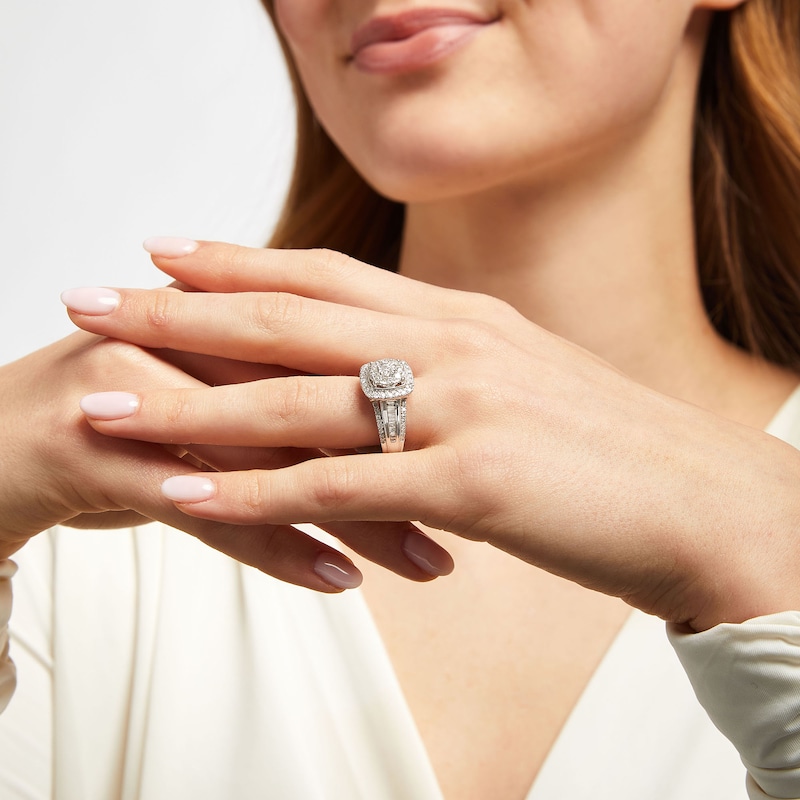 Diamond Engagement Ring 1 Ct Tw Round & Baguette 10K White Gold | Kay