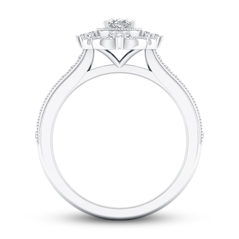 Diamond Engagement Ring 7/8 ct tw Oval & Round-cut 14K White Gold