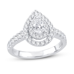 Now + Forever Diamond Engagement Ring 1 ct tw Pear & Round 14K White Gold