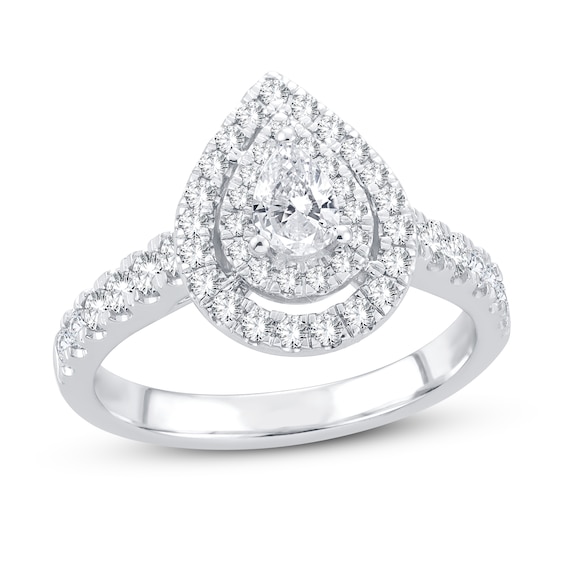 Now + Forever Diamond Engagement Ring 1 ct tw Pear & Round 14K White Gold