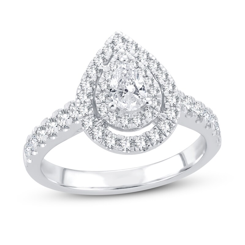 Diamond Engagement Ring 1 ct tw Pear & Round 14K White Gold