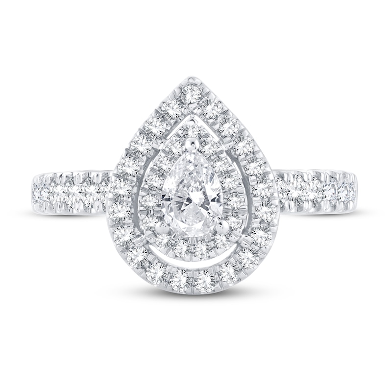 Diamond Engagement Ring 1 ct tw Pear & Round 14K White Gold