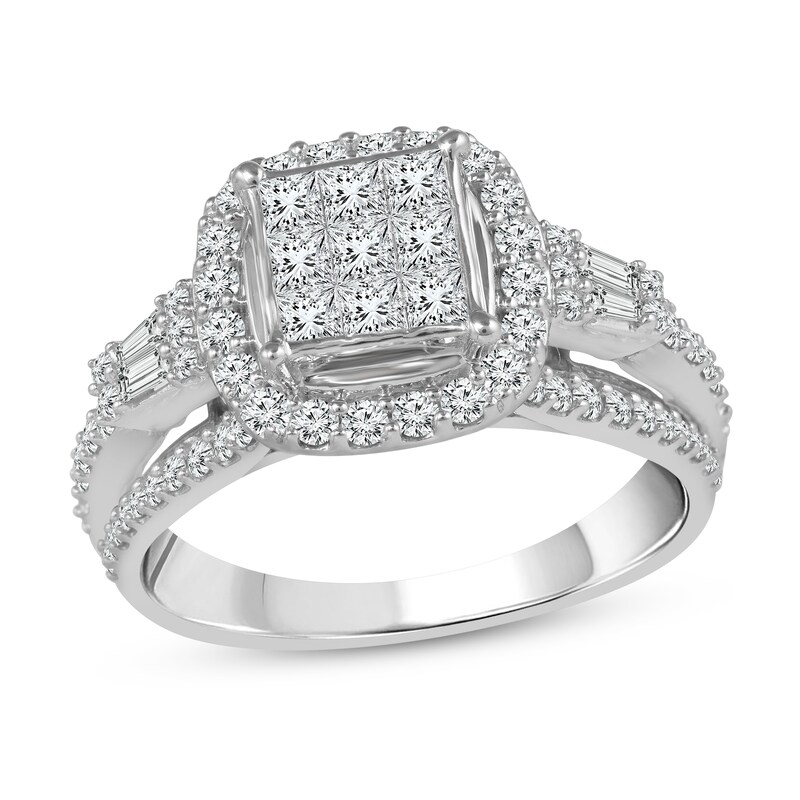 Diamond Engagement Ring 1 ct tw Princess, Round & Baguette-cut 10K White Gold