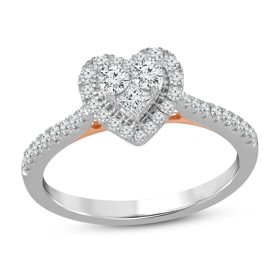 Diamond Heart Engagement Ring 1 2 Ct Tw Princess Round Cut 10k Two Tone Gold Kay