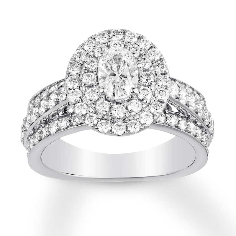 Diamond Engagement Ring 1-7/8 ct tw Oval & Round 14K White Gold