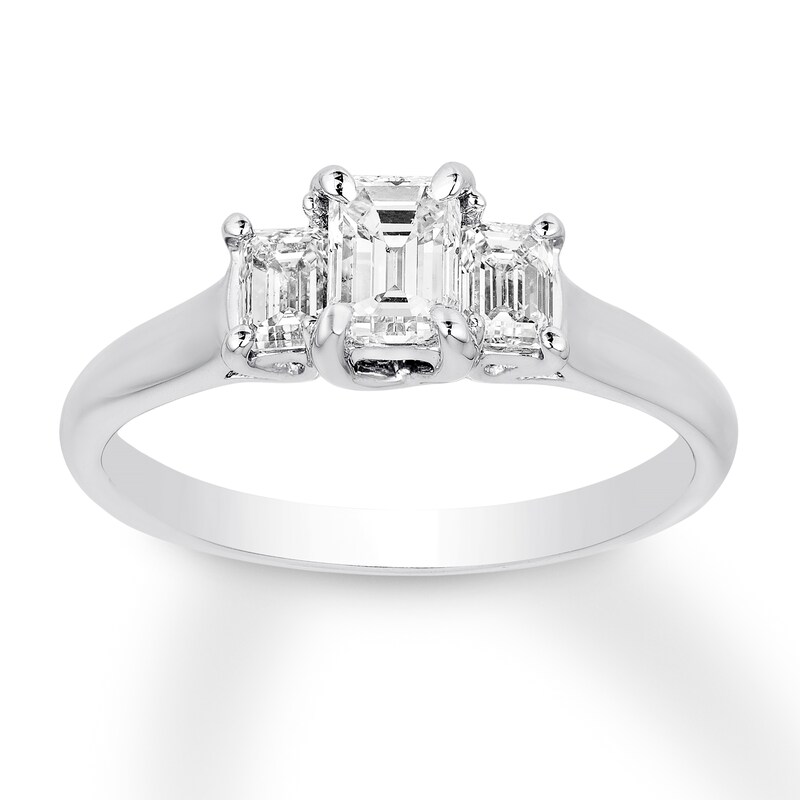 Three-Stone Diamond Ring 7/8 ct tw Emerald-cut 14K White Gold