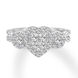 Memories Moments Magic Diamond Heart Engagement Ring 1 ct tw Round-cut 14K White Gold