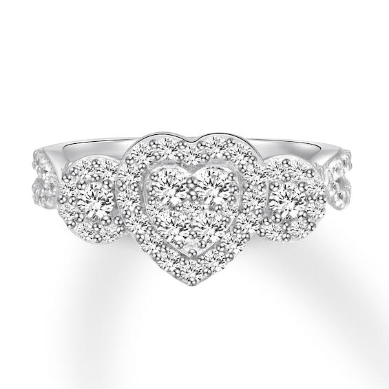 Memories Moments Magic Diamond Heart Engagement Ring 1 ct tw Round-cut 14K White Gold