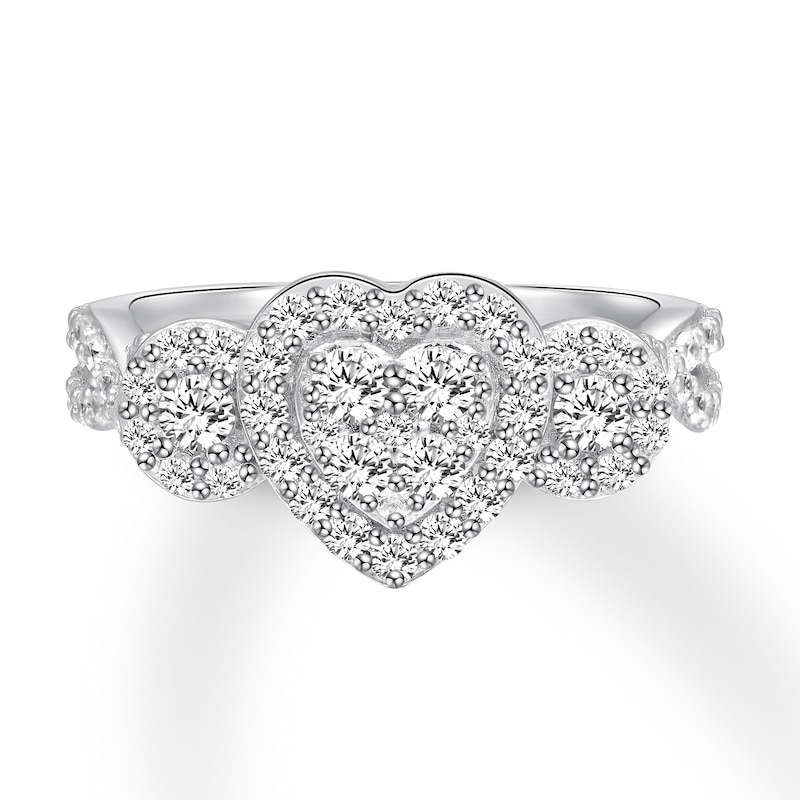 Diamond Heart Engagement Ring 1 ct tw Round-cut 14K White Gold