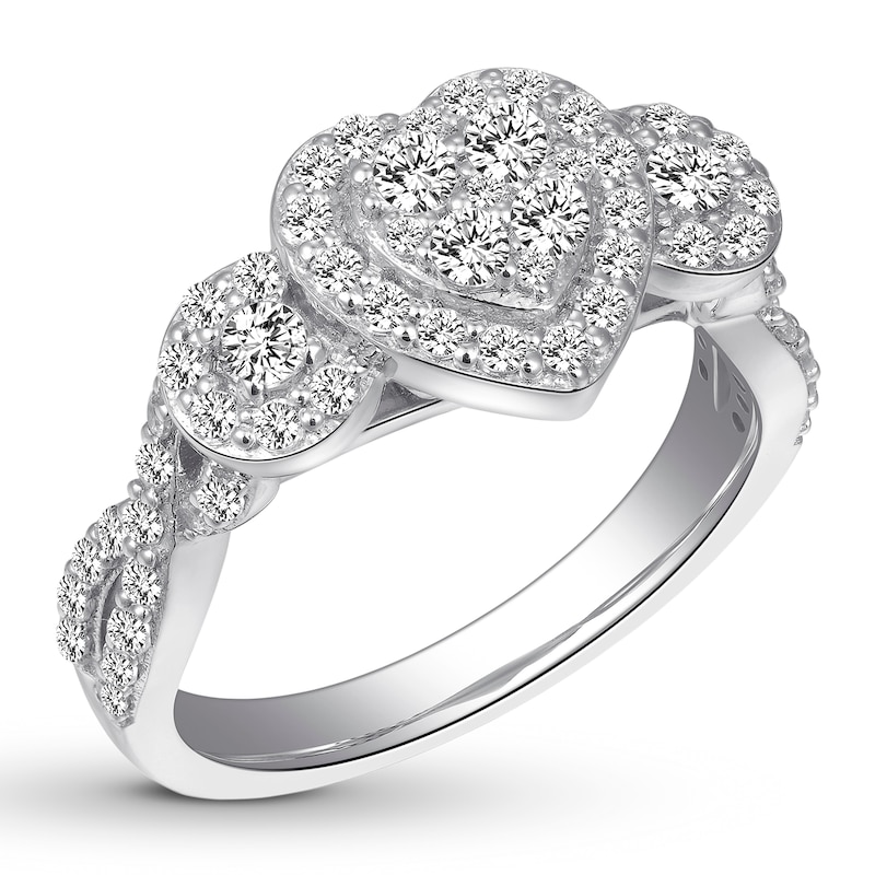 Diamond Heart Engagement Ring 1 ct tw Round-cut 14K White Gold