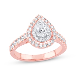 Diamond Engagement Ring 1 ct tw Pear & Round 14K Rose Gold