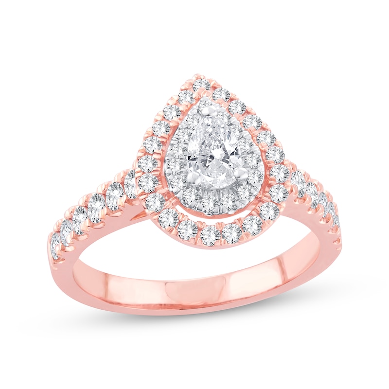 Main Image 1 of Diamond Engagement Ring 1 ct tw Pear & Round 14K Rose Gold