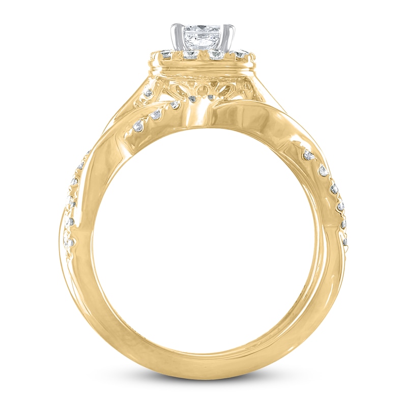 THE LEO Diamond Bridal Set 7/8 ct tw Princess & Round 14K Yellow Gold