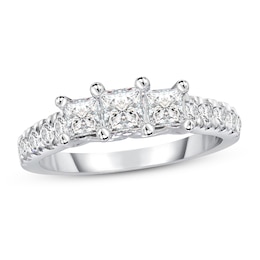 Three-Stone Diamond Engagement Ring 1-1/2 ct tw Princess/Round 10K White Gold