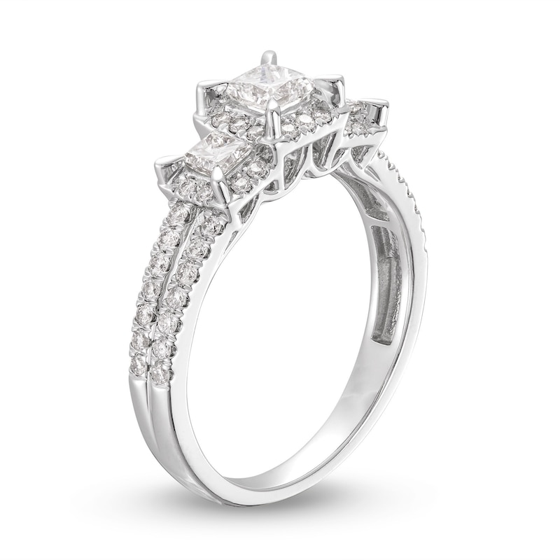 Main Image 2 of Memories Moments Magic Three-Stone Diamond Engagement Ring 1 ct tw Princess/Round 14K White Gold