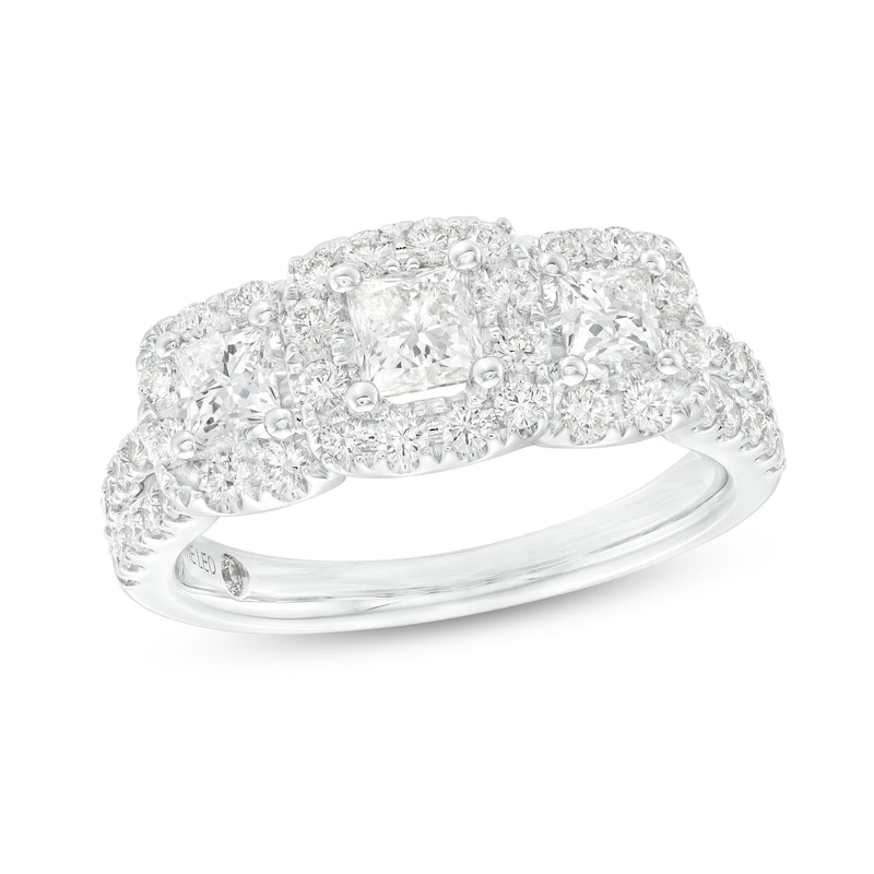 THE LEO Diamond Three-Stone Engagement Ring 1-1/3 ct tw Princess & Round-cut 14K White Gold