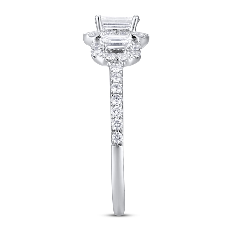 Main Image 3 of Diamond Engagement Ring 1 ct tw Emerald/Round 14K White Gold