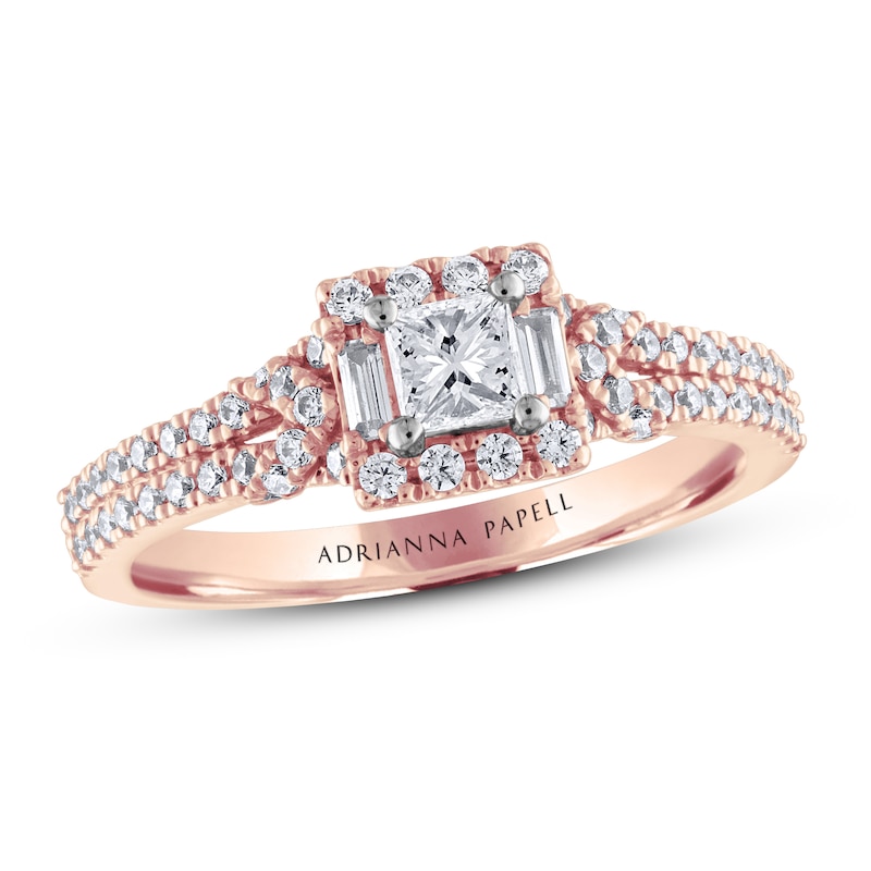 Adrianna Papell Diamond Engagement Ring 5/8 ct tw Princess, Baguette & Round 14K Rose Gold