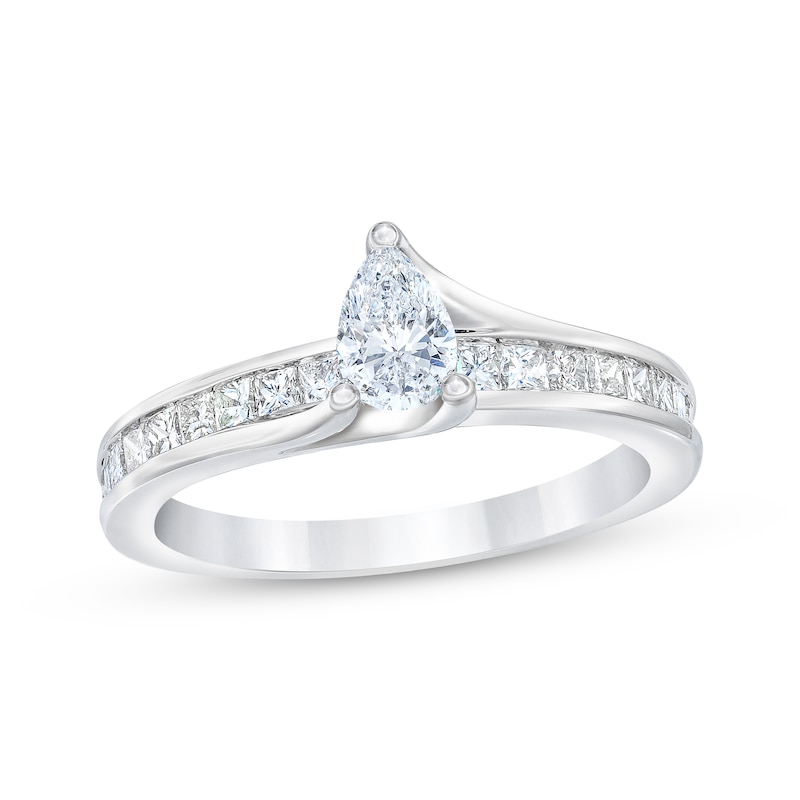 Diamond Engagement Ring 1 ct tw Pear & Princess 14K White Gold