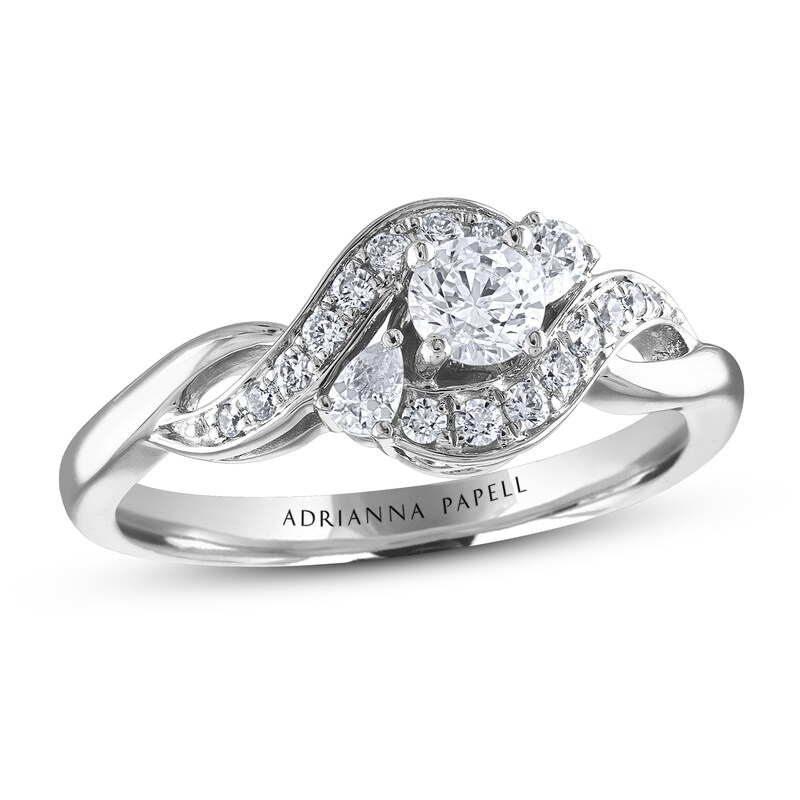 Adrianna Papell Diamond Engagement Ring 1/2 ct tw Round & Pear 14K White Gold
