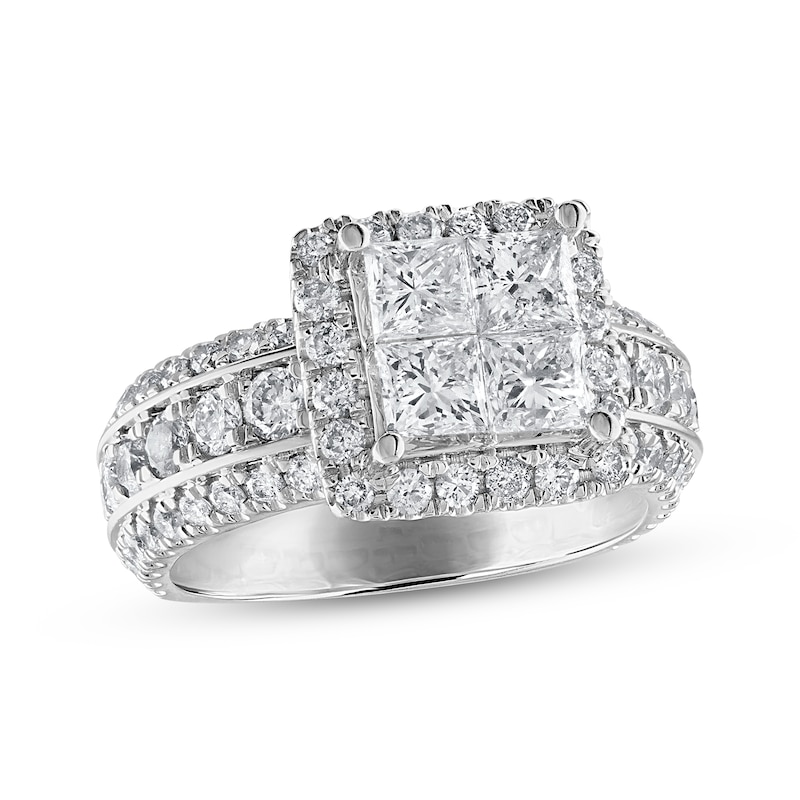 Multi-Diamond Engagement Ring 3 ct tw Princess & Round 14K White Gold with 360