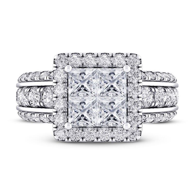 Multi-Diamond Engagement Ring 3 ct tw Princess & Round 14K White Gold